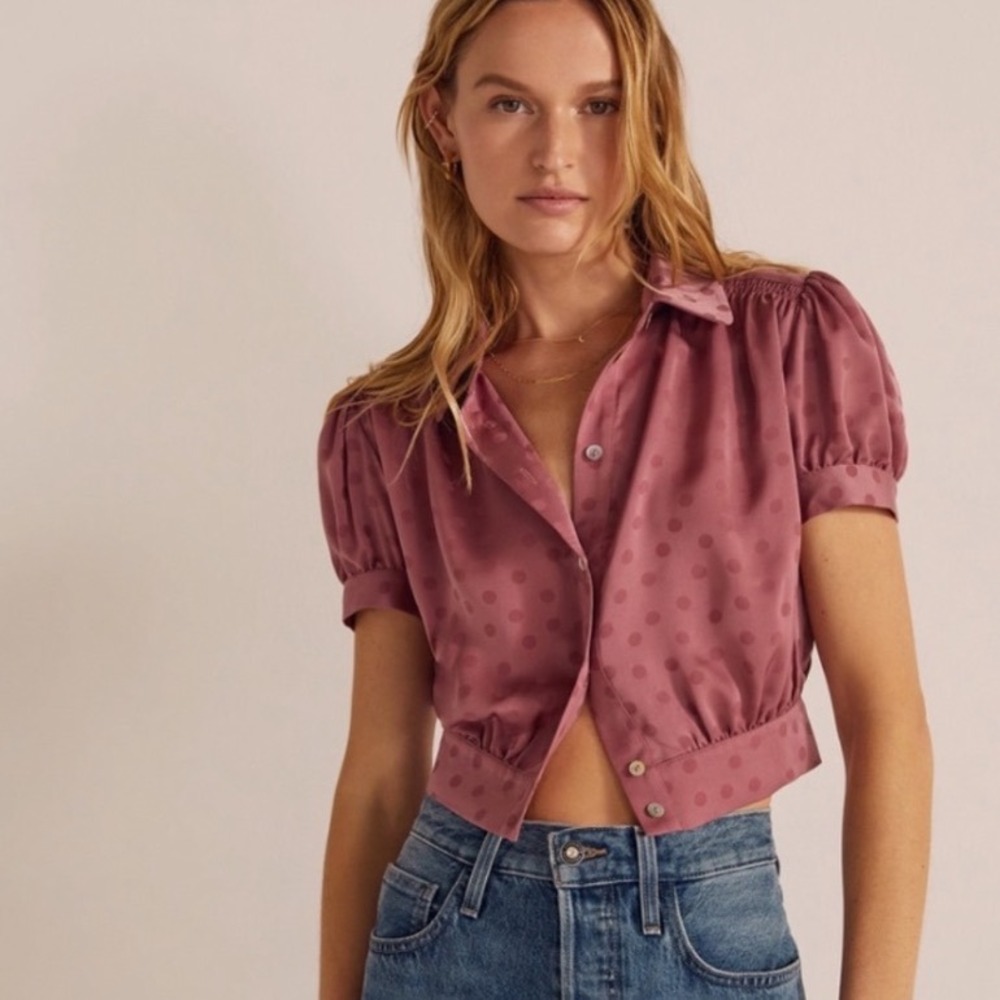 NWT Favorite Daughter Garden Party Polka Dot Banded Waist Blouse Size Small